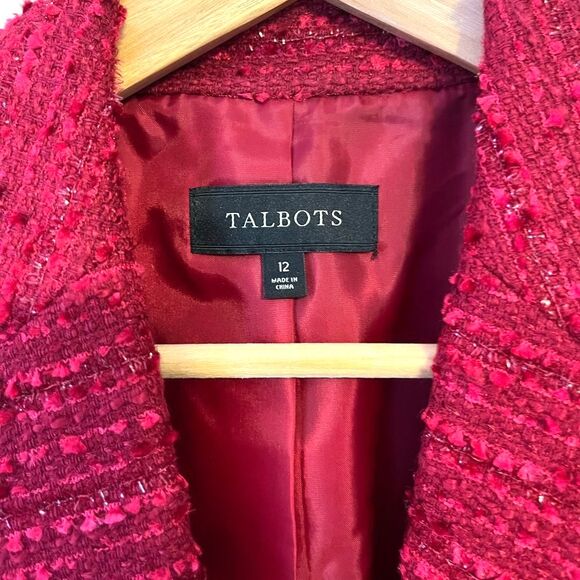 Talbots Woven Blend Jacket Blazer Silk Wool Trim Red Pink Career Women's 12 New - Picture 3 of 10